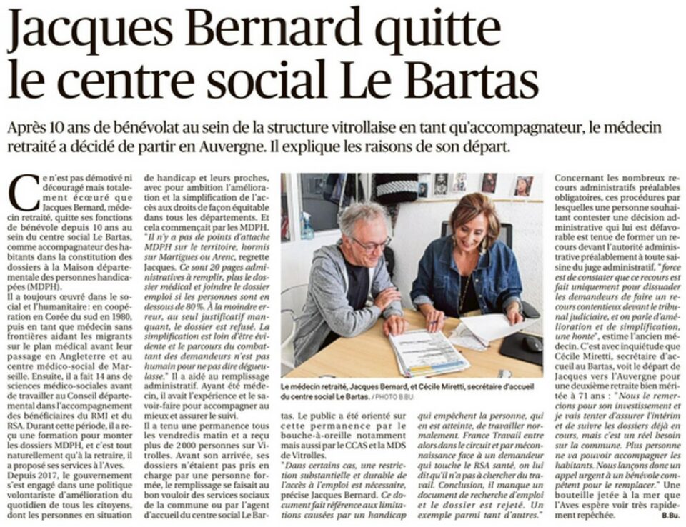 Merci Docteur BERNARD ! 10 ans de bénévolat au sein du BARTAS